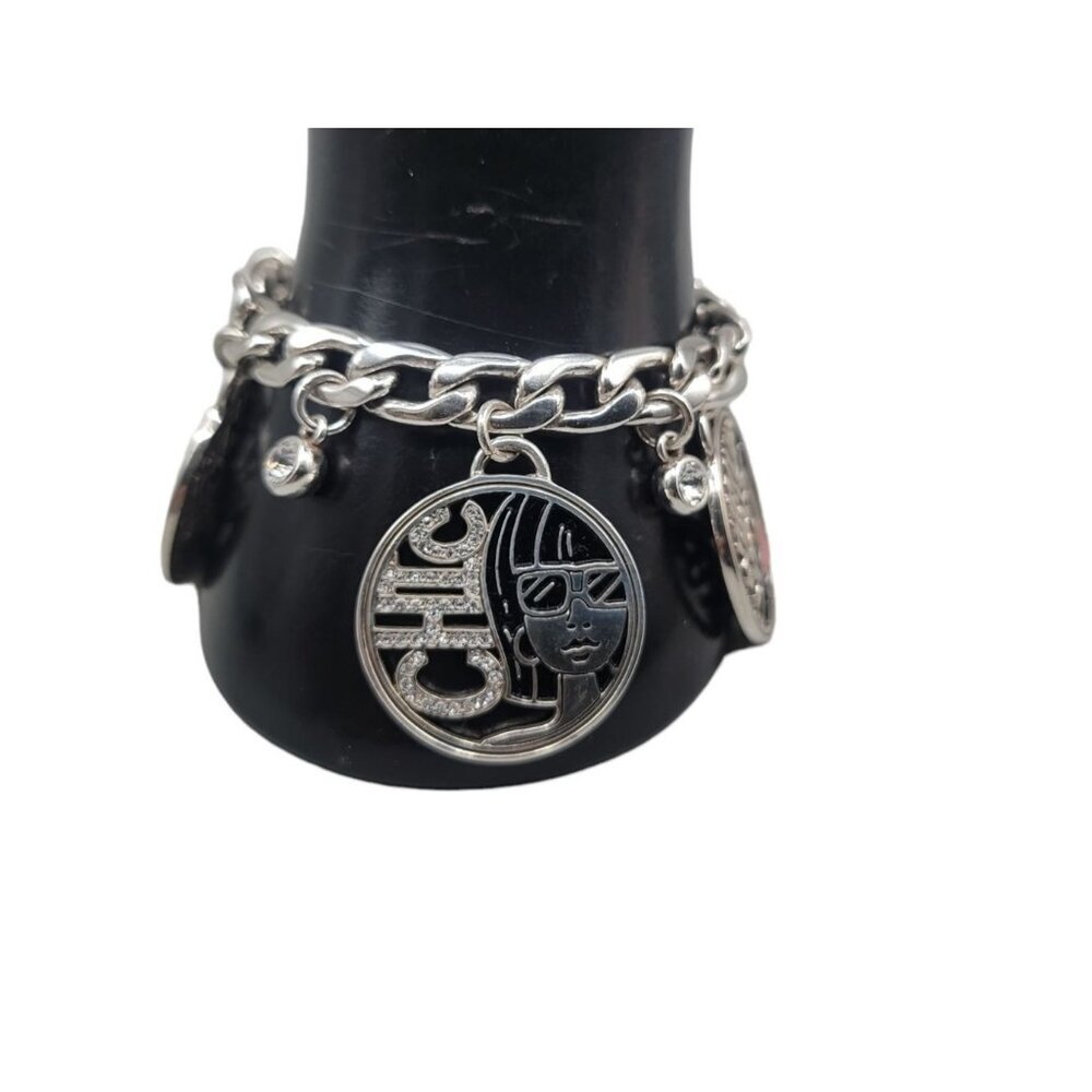 Vintage Brighton Silver Charm Bracelet with Logo Medallions